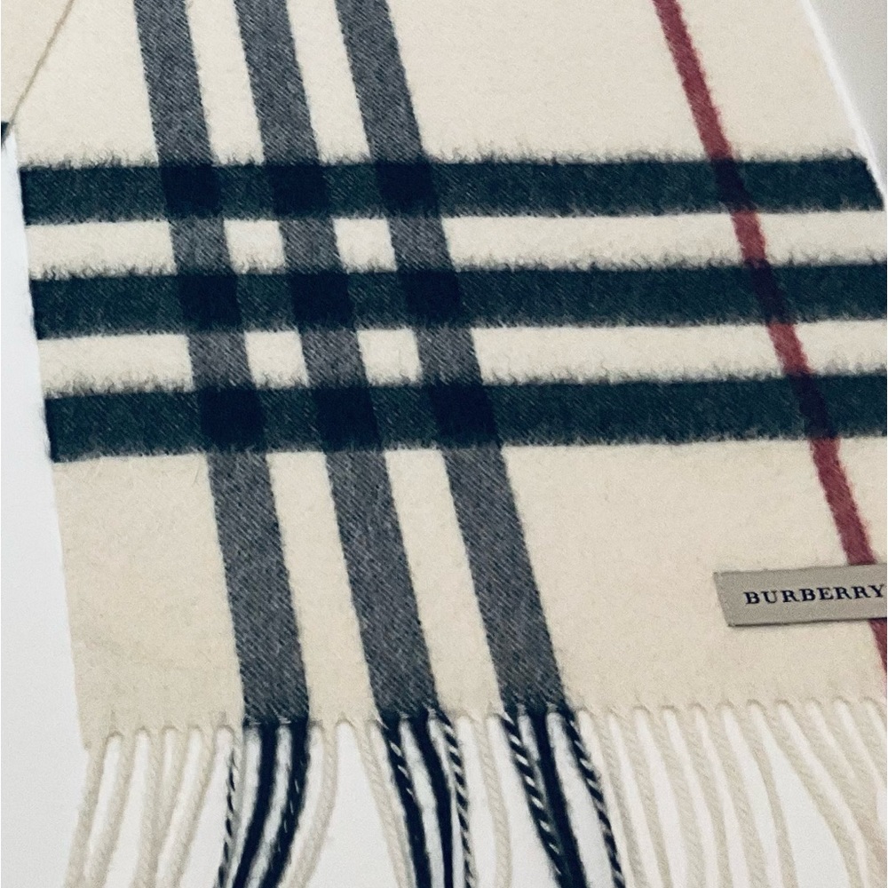 BURBERRY CASHMERE IVORY CHECK SCARF - Picture 5 of 6